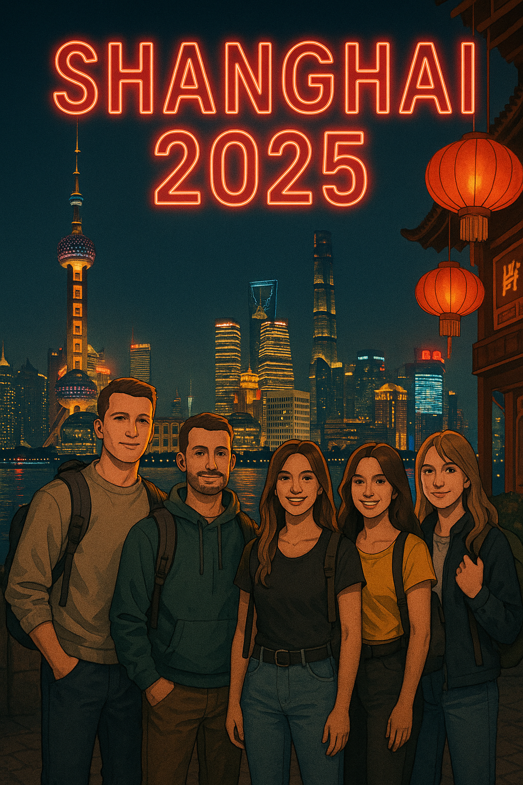 Grupo de amigos preparando el viaje a Shanghai.